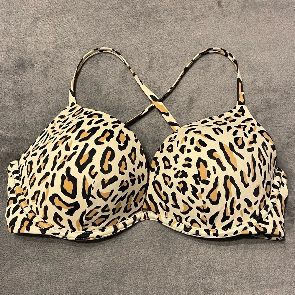 Leopard 🐆 Animal Print Bikini 👙 Top Bra with Rose Gold Hook